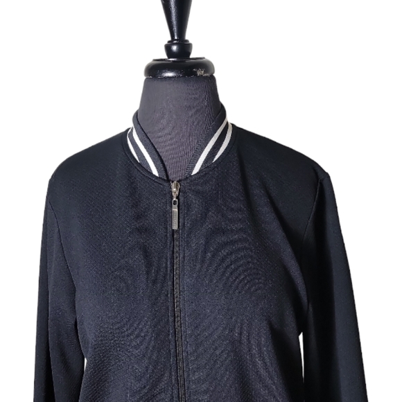 Izod zip up black white stripes x-tra dry varsity bomber jacket size small - Picture 3 of 6